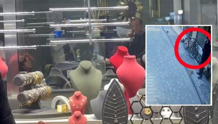 Kask takarak geldi, vitrindeki 5 kilo altını çalıp kaçtı