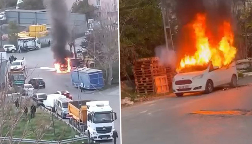 Park halindeki araç alevlere teslim oldu