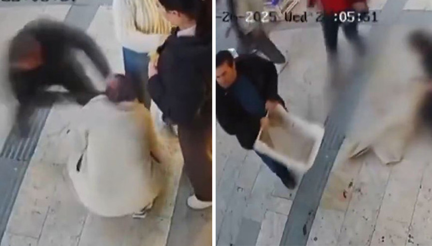 Genç kadın kaldırımda oturduğu sırada kabusu yaşadı Esnaf caniye meyve kasasıyla müdahale etti