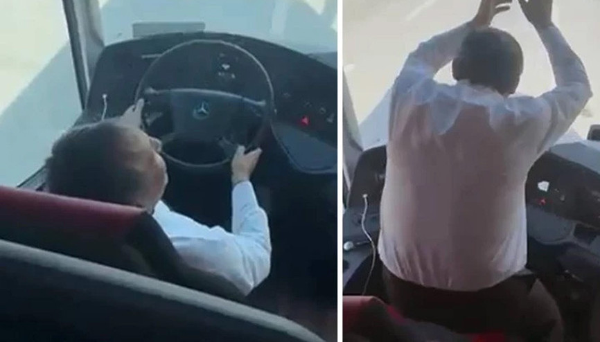 Taraftar otobüsü şoförü, direksiyonu bırakıp oynadı