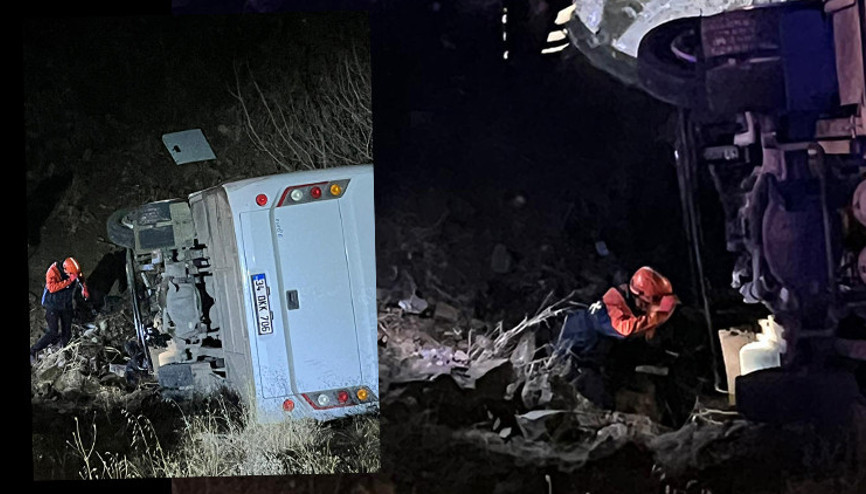 İşçileri taşıyan midibüs uçuruma yuvarlandı: 15 yaralı