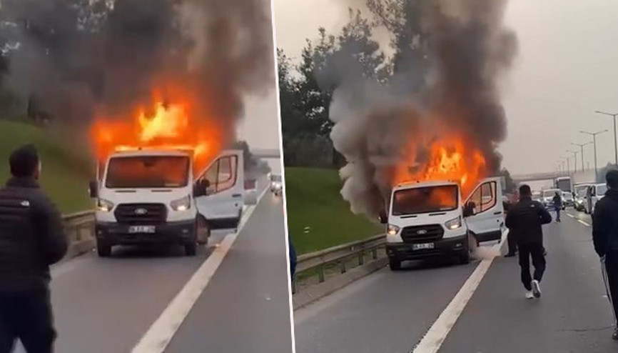 Beykoz TEM Otoyolunda kamyonet alevlere teslim oldu