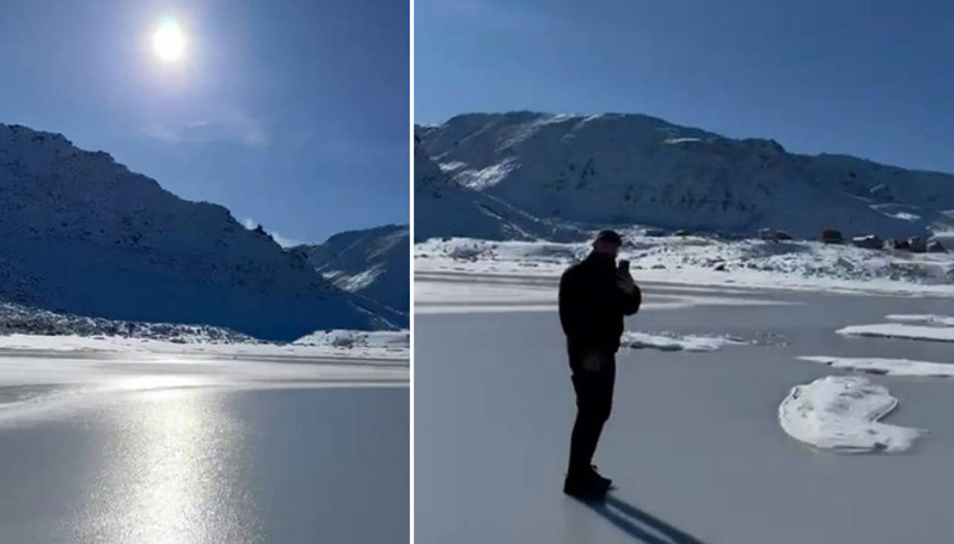 Termometreler -13’ü gösterdi Göl buz tuttu