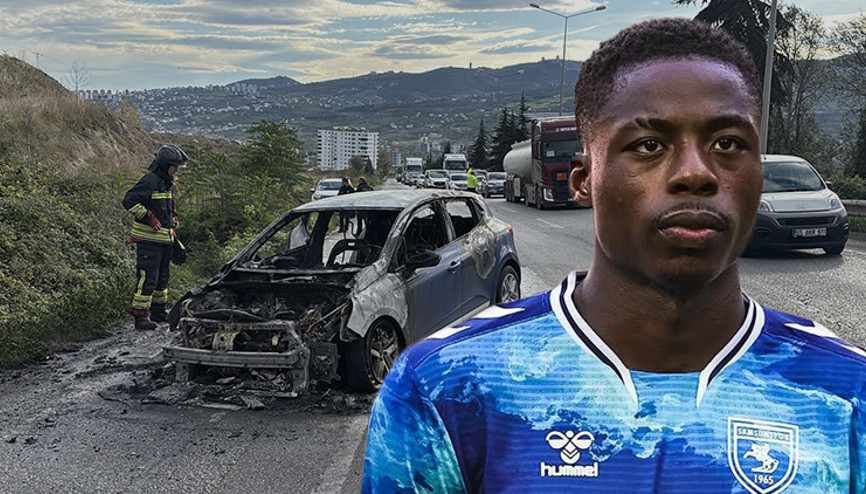 Samsunsporun yıldızı Musabanın otomobili alevler içinde kaldı