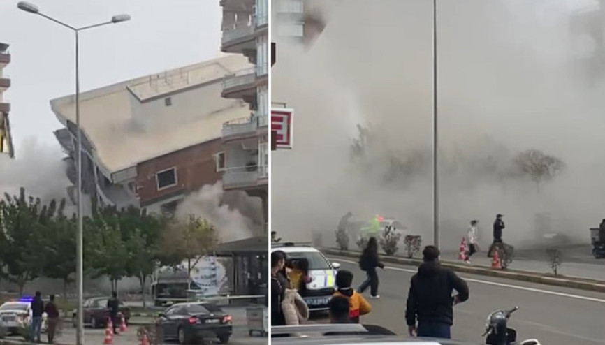 Gaziantepte panik anları Ağır hasarlı bina yıkım sırasında korna sesiyle yıkıldı Gaziantepte panik anları Ağır hasarlı bina yıkım sırasında korna sesiyle yıkıldı