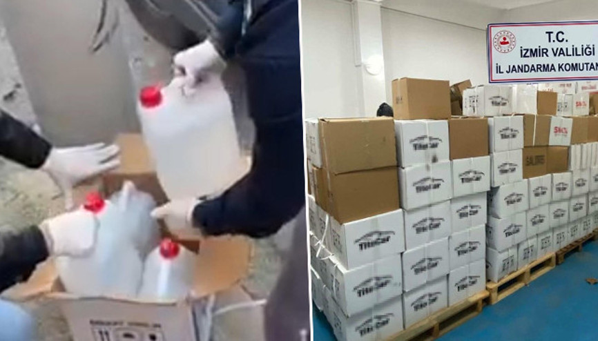 İzmirde jandarma harekete geçti: 4 bin 130 litre kaçak etil alkol ele geçirildi
