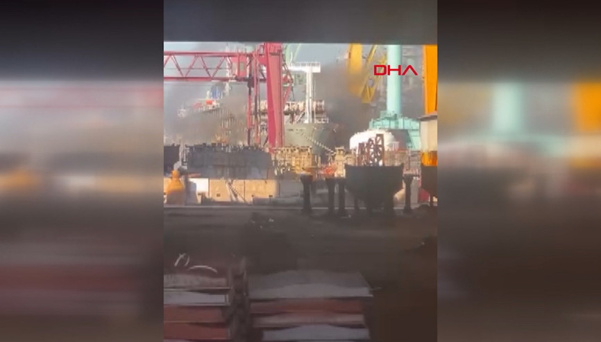 Tuzlada tersanede gemide yangın