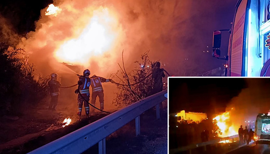Hatayda feci kaza: Bariyerlere çarpıp devrilen TIR alev aldı 2 kişi hayatını kaybetti