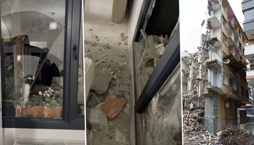 Avcılarda korkutan yıkım Dökülen beton parçaları yanındaki binaya zarar verdi