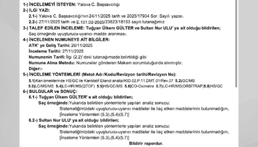Güllü’nün kızı Tuğyan Ülkem Gülter ve arkadaşı Sultan Nur Ulunun uyuşturucu testi negatif çıktı