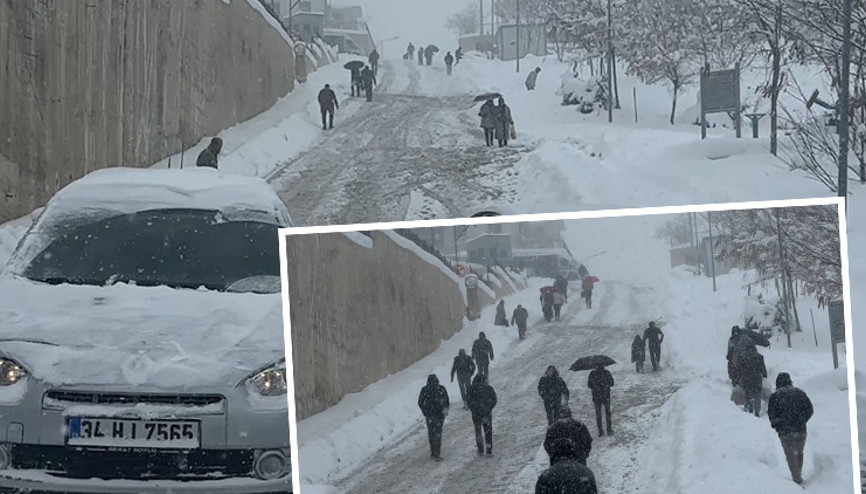 Yoğun kar ve tipi... Sürücüler araçlarını bırakıp evlerine yürüyerek gitti