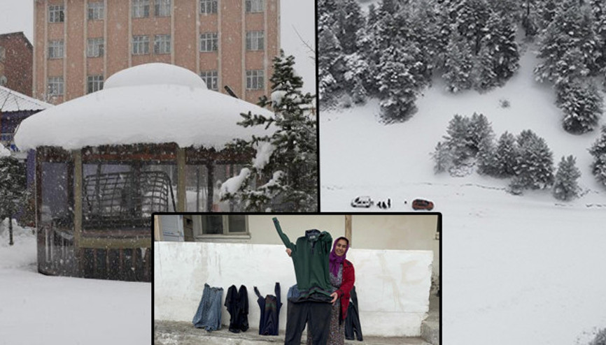 Kar kalınlığı 2 metreyi geçti: Araçlar tamamen kara gömüldü Serdiğimiz paltarlar hepsi dondu