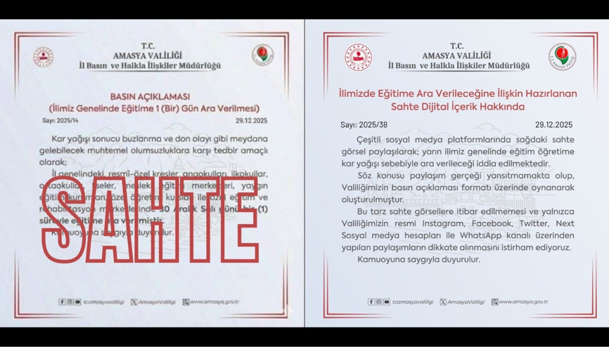 Amasya’da sahte ‘kar tatili’ paylaşımlarına yalanlama