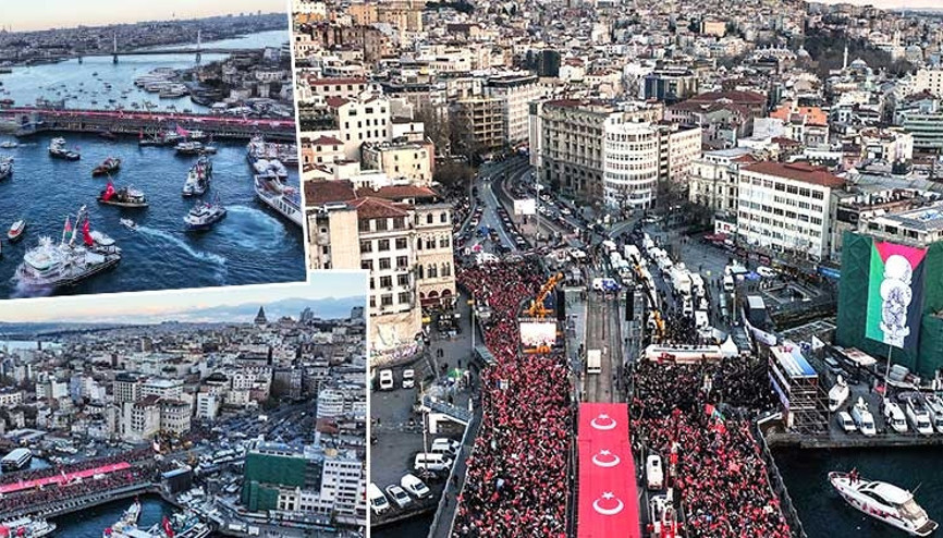Filistine destek için 520 bin kişi İstanbulda Galata Köprüsünde buluştu