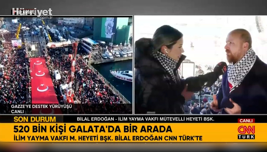 CNN Türk Özel Haberler Müdürü Fulya Öztürke konuşan Bilal Erdoğan 520 bin kişinin geldiğini doğruladı