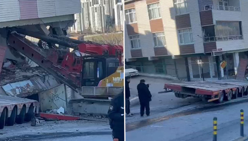 Başakşehirde yokuştan kayan TIRın çarptığı bina tahliye edildi