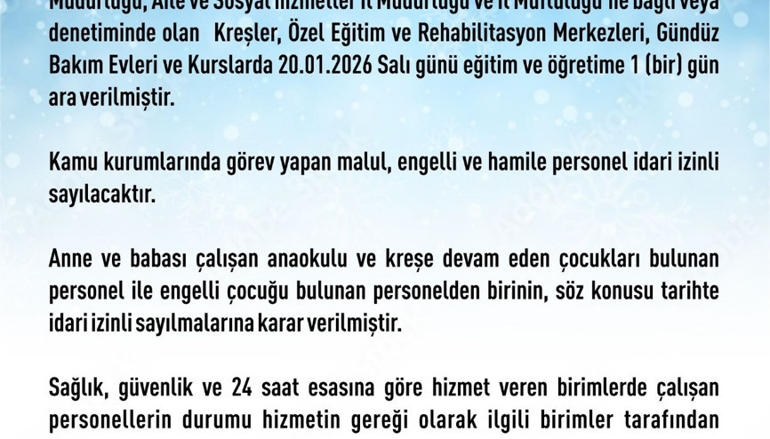 Elazığ’da bazı kurum ve kurslarda eğitime 1 gün ara