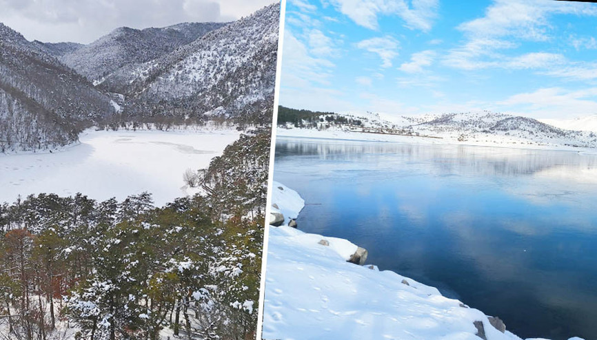 Kar yağışının ardından göller dondu, kartpostallık manzaralar ortaya çıktı