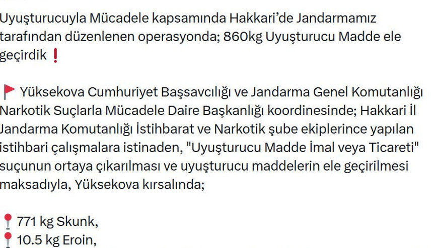 Hakkaride 860 kilo uyuşturucu madde ele geçirildi