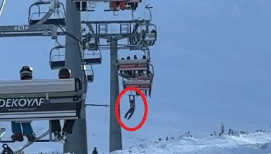 İlginç olay… Teleferikten atladı, böyle asılı kaldı