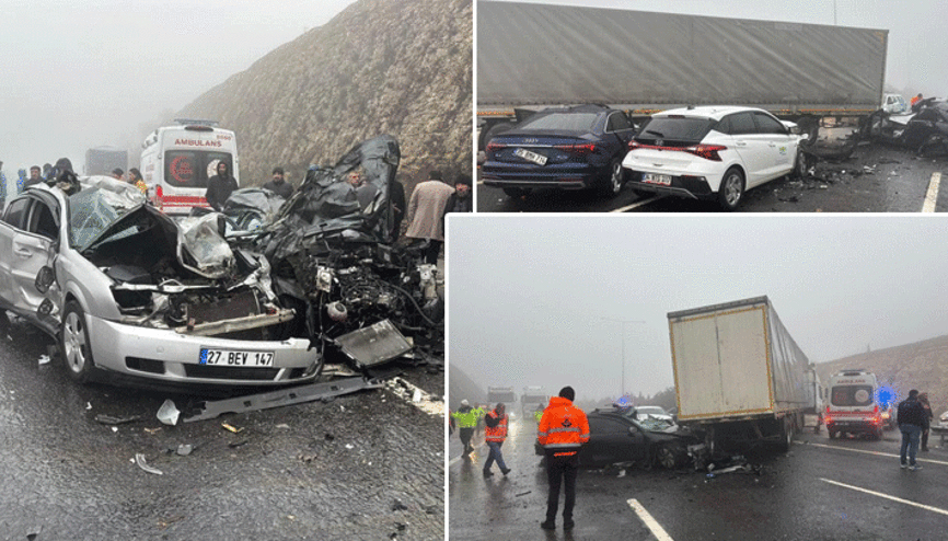 Gaziantepte 10 aracın karıştığı zincirleme kaza: 2 can kaybı, 11 yaralı