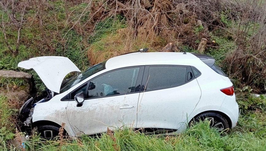 Köpeğe çarpmamak isterken şarampole uçtu: 2 yaralı