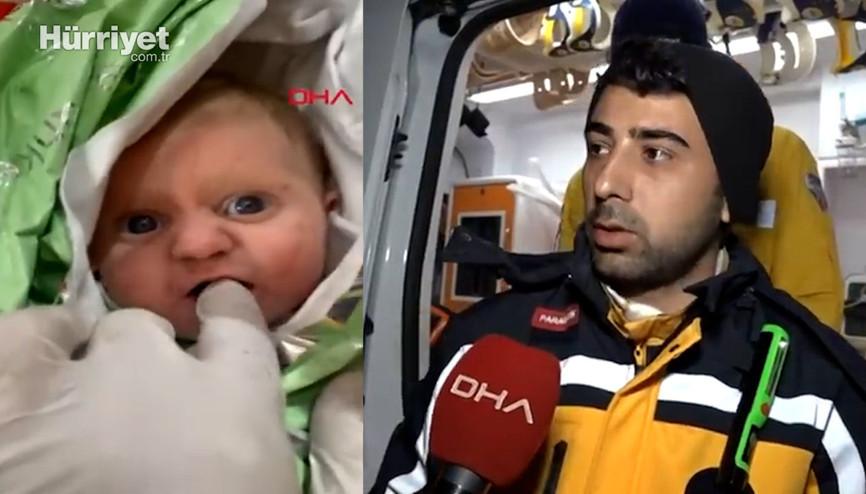 Enkazdan çıkan bebeğin duygulandıran görüntüsü