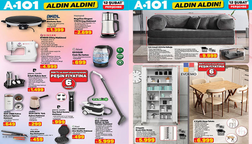 A101 YENİ AFİŞ 12 ŞUBAT 2026 (YENİ AKTÜEL TAMAMI) || A101 Aldın Aldın kataloğu indirimli ürünleri neler A101 bu hafta broşürü ile hareketli akıllı ekran, mini waffle makinesi, masa takımı geliyor