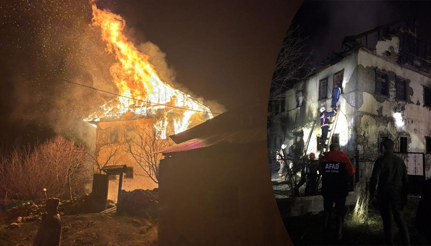 Gümüşhanede korkutan yangın Çöken binada yaşlı adamın cansız bedeni bulundu