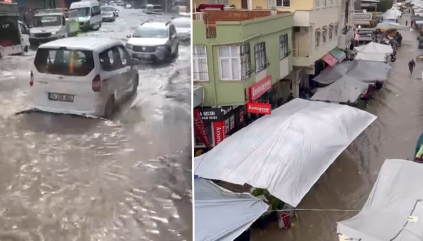 Kent 15 dakikada sağanak yağışa teslim oldu: Yollar göle döndü, ev ve iş yerlerini su bastı
