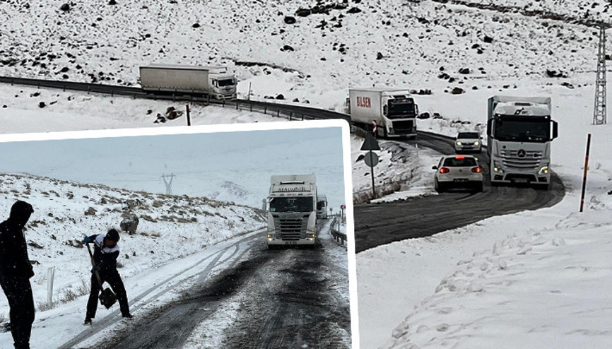 Ardahanda buz tutan rampada TIR şoförleri mahsur kaldı Araç kuyrukları oluştu