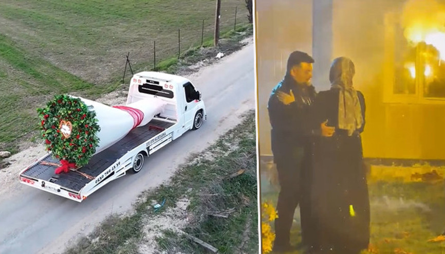 Dev çiçek buketini oto kurtarıcıya yükledi Kız arkadaşına böyle evlilik teklifi etti