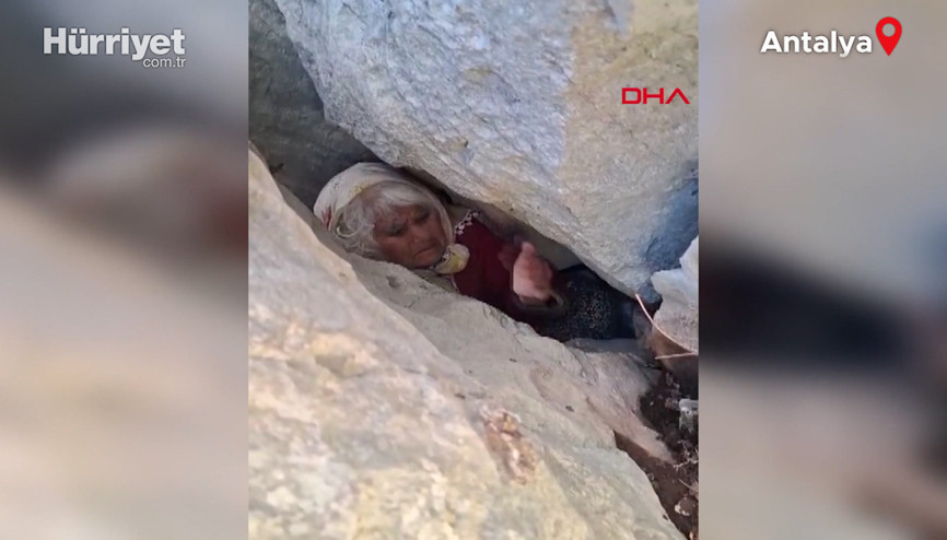 Kayalık bölgede 5 metrelik yarığa düşen yaşlı kadın 24 saat sonra kurtarıldı