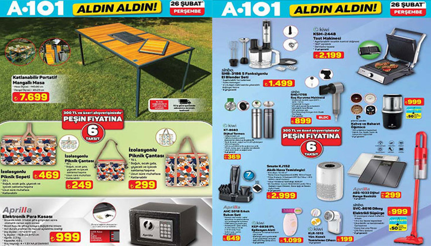 SATIŞTA A101 ALDIN ALDIN AFİŞİ 26 ŞUBAT 2026 || A101 bu hafta aktüel kataloğu indirimli ürünleri neler A101 broşürü ile tiny house, elektronik para kasası, akıllı hava temizleyici ve sprey mop raflarda...
