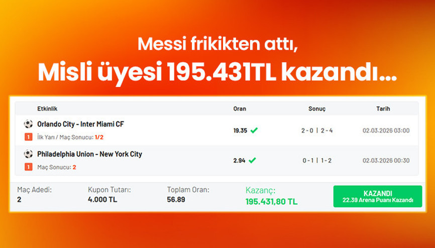 Messi frikikten attı, Misli üyesi 195.431TL kazandı… Messi frikikten attı, Misli üyesi 195.431TL kazandı…