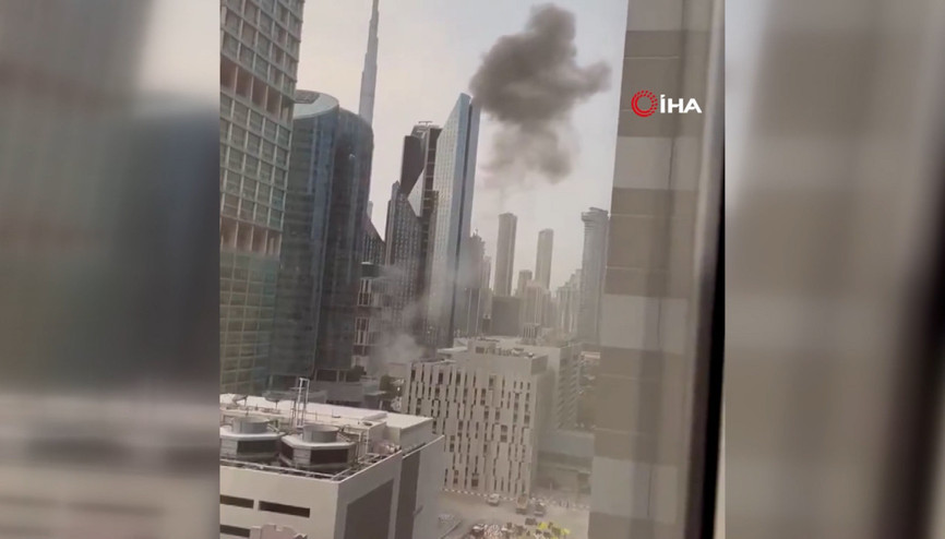 Dubaide hava saldırısı engellendi, enkaz parçaları gökdelene düştü
