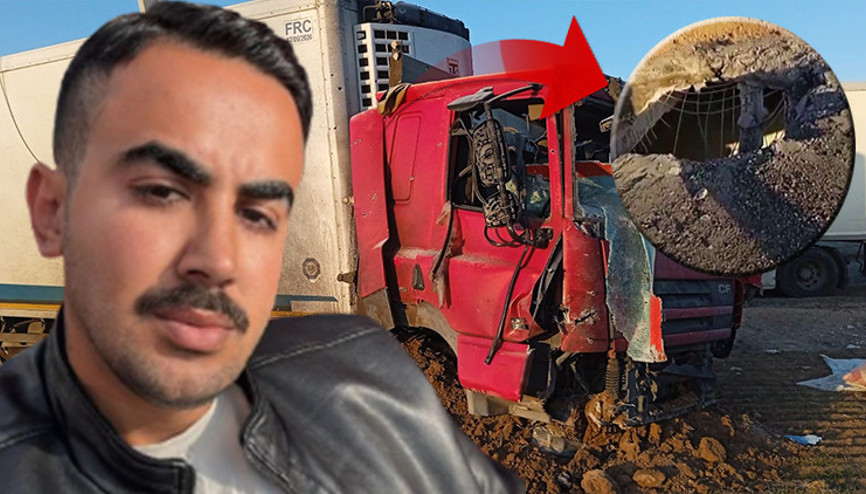 İranda yeri delen füzenin şarapnel parçasının isabet etmesiyle genç şoföre mezar olan TIRın görüntüsü ortaya çıktı