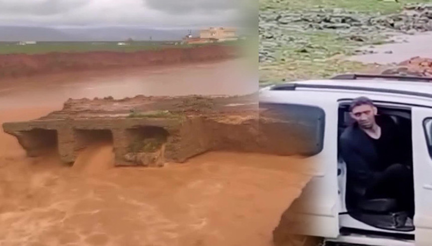 Sağanakla birlikte köprü yıkıldı, dünyanın en uzun adamı yolda kaldı
