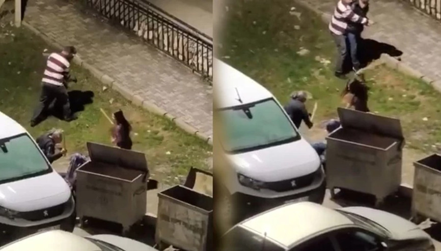 Evinin önüne gittiği eski eşiyle tartışan kişiyi, komşular sopayla dövdü