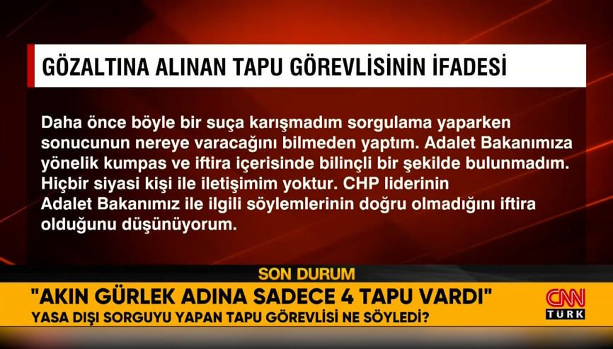 Bakan Gürlekin tapu kayıtlarını usulsüz sorgulayan teknikerin ifadesi ortaya çıktı