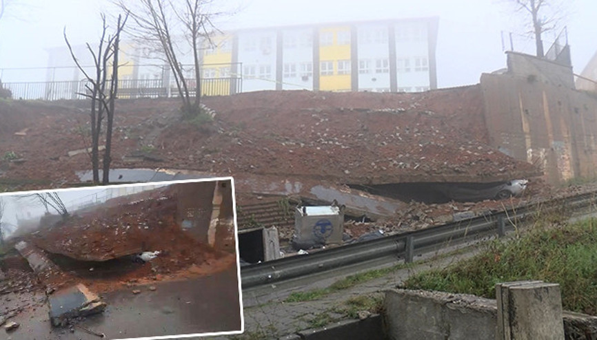 Maltepe’de ortaokulun istinat duvarı çöktü: Okul tatil edildi Maltepe’de ortaokulun istinat duvarı çöktü: Okul tatil edildi