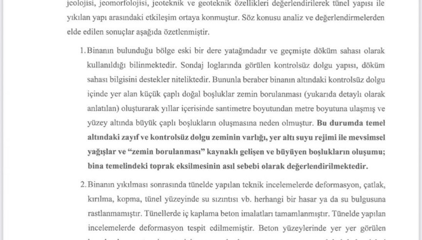Gebze’de yıkılan binayla ilgili ikinci raporda, olayın metro ile ilgili olmadığı belirtildi