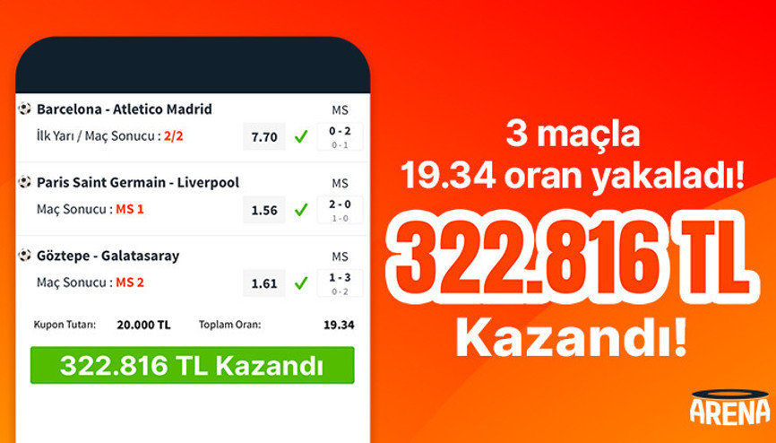 3 maçla 19.34 oran yakaladı 322.816 TL kazandı…