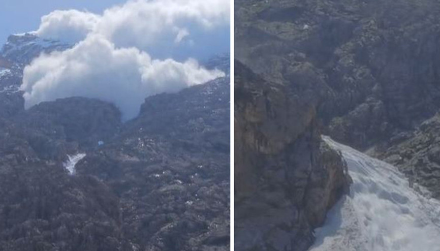 Dağdan düşen devasa kütle ile nehrin önü kesildi