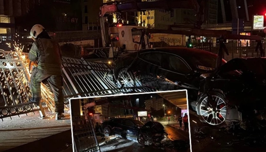 Şişli’de lüks otomobil demir korkuluklara çarptı: 3 yaralı
