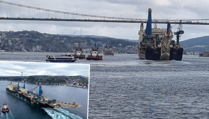 Kablo döşeme gemisi İstanbul Boğazından geçti Gemi trafiği çift yönlü açıldı
