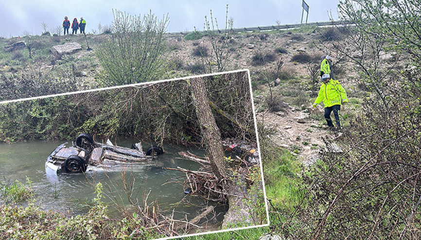 Kütahyada feci kaza: Otomobil 50 metrelik uçuruma yuvarlanıp, Porsuk Çayı’na düştü