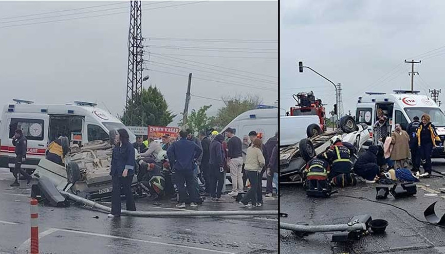Takla atan otomobil ters döndü: 2si çocuk 5 yaralı