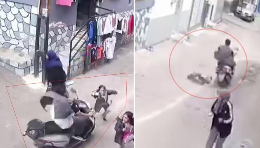 Feci kaza kamerada Motosikletle kız çocuğuna çarpıp kaçtı