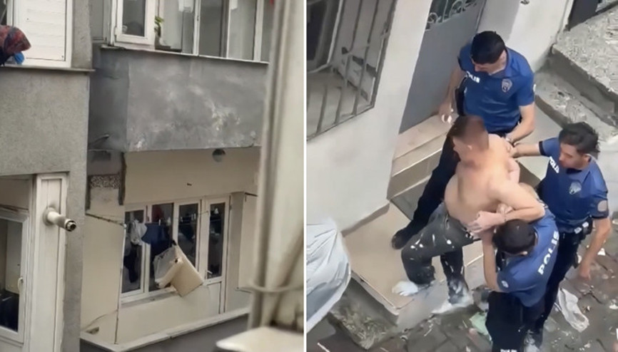 Kağıthanede panik anları: Sinir krizi geçirdi, evin camlarını kırıp eşyaları sokağa attı